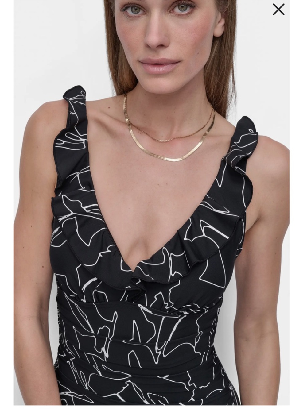 DKNY Ruffle Plunge Neck One Piece Swimsuit - Picture 14 of 16